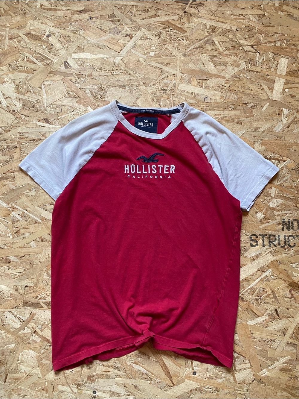 Hollister Red with White Raglan Logo Tee